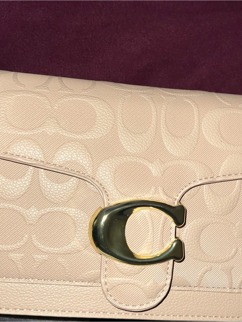 Pebbled Leather Signature C Shoulder Bag in Beige - Picture 2 of 7
